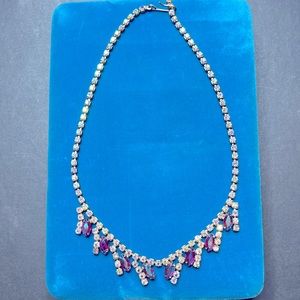 Vintage Gold and Pink Rhinestone Necklace